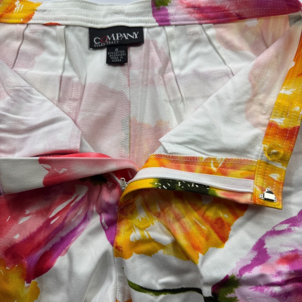 Company Ellen Tracy Floral Pants Womens 8 Orange Pink Yellow Coastal Preppy VTG - Picture 3 of 12
